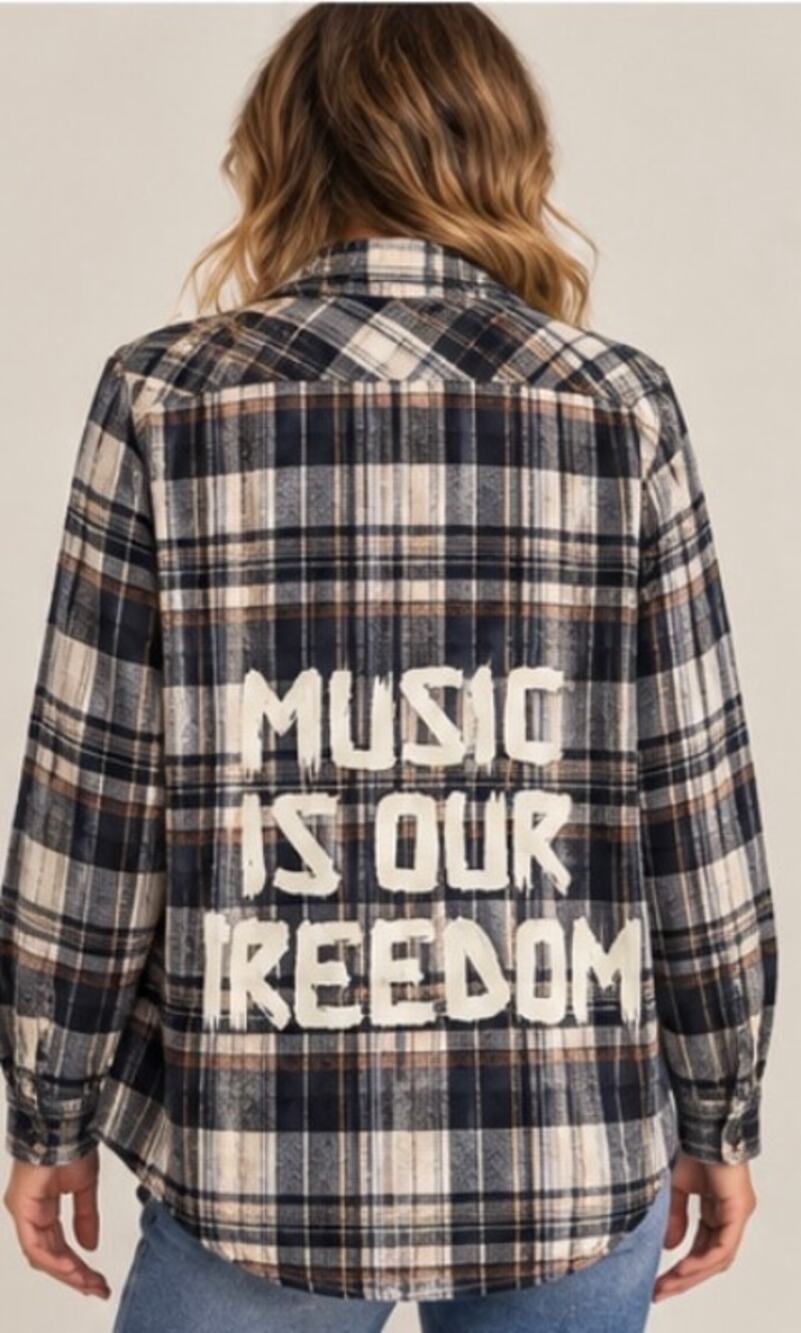 Tribe Kelley Plaid Flannel Shirt Music Is Our Freedom Size Medium Boho Grunge